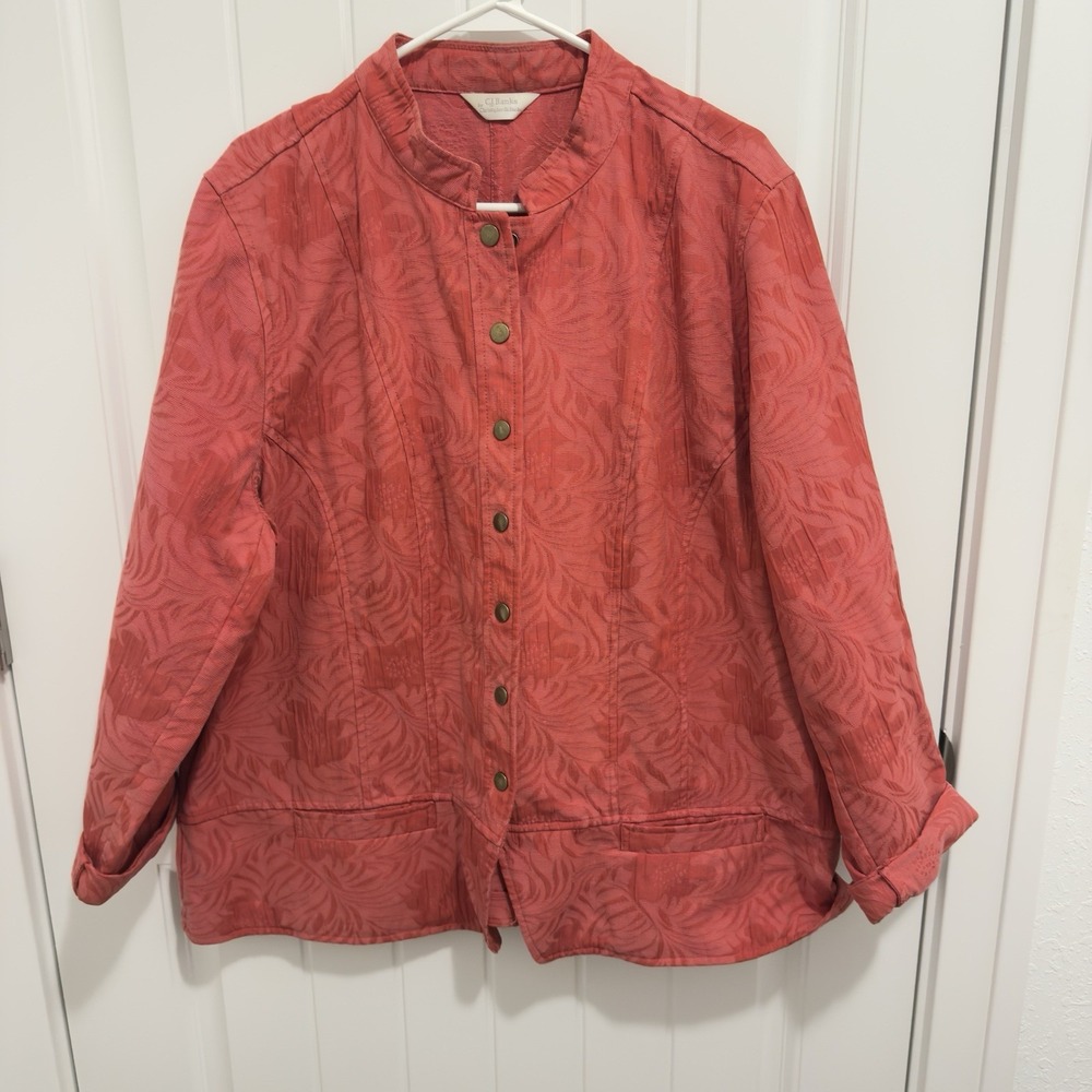C.J. Banks Women's Plus Size Red Floral Snap Blazer Type Jacket Approx Size 24W